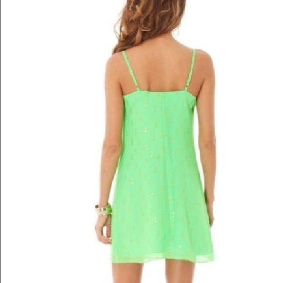 EUC Lilly Pulitzer Green & Gold Strappy Silk Dress - Picture 4 of 4